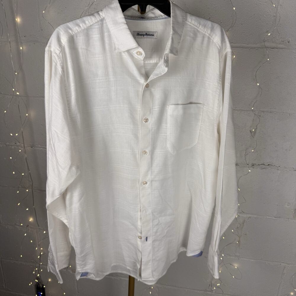Tommy Bahama Men’s Linen-Poly Woven Button-Up Shirt White L Pockets
